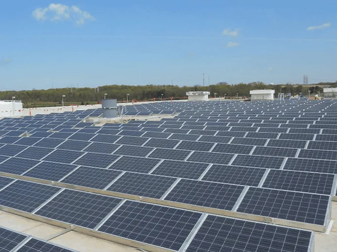 Solar panels on a large institutional roof